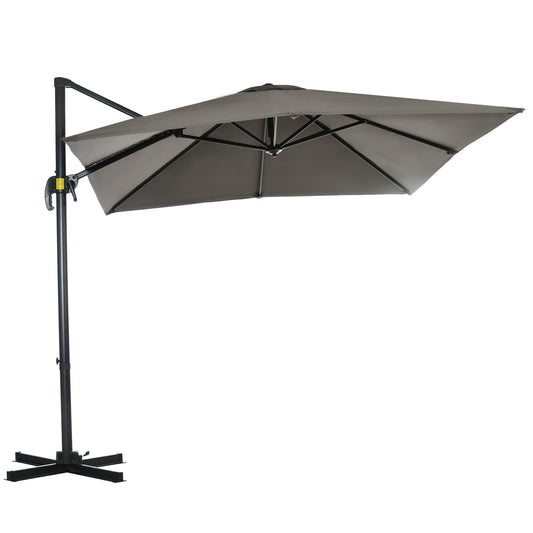 8' x 8' Square Patio Hanging Offset Umbrella with 360° Rotation, Aluminum Outdoor Cantilever Market Parasol, Light Grey at Gallery Canada