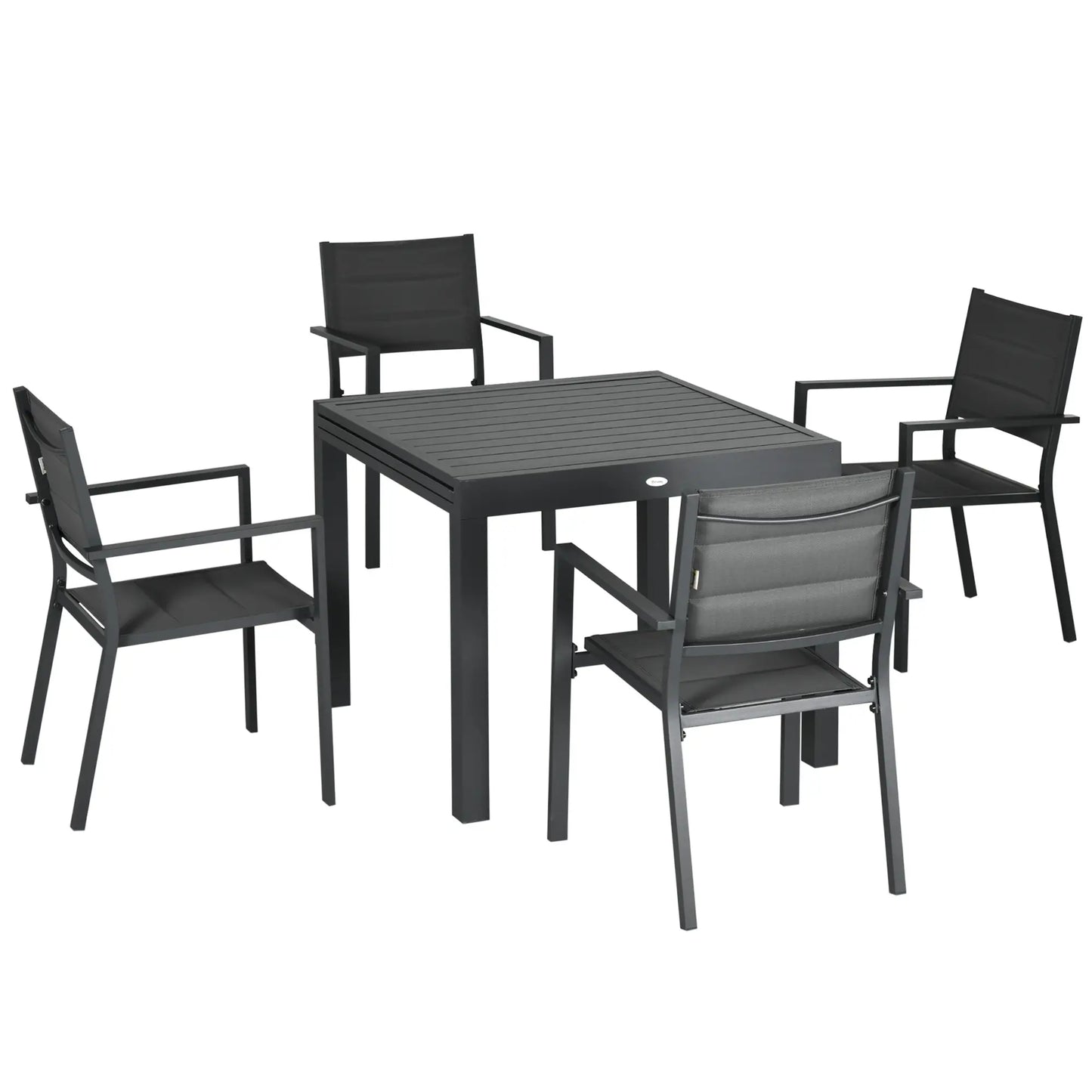 7-Piece Patio Dining Set for 6, Aluminum Table, Stackable Chairs, Dark Gray Outdoor Dining Sets at Gallery Canada