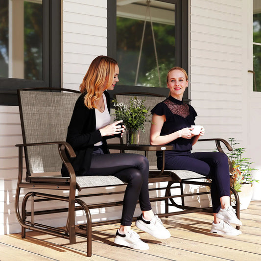 2 Person Patio Glider Rocking Chair, Outdoor Loveseat, Flaxen Outdoor Gliders Brown Frame, Flaxen Fabric at Gallery Canada