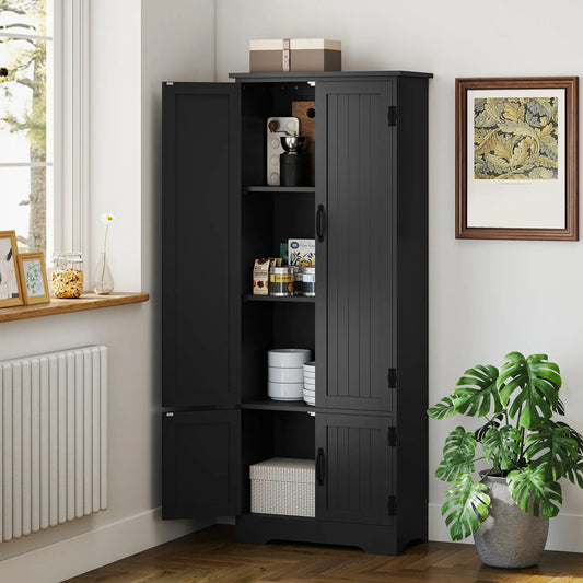 60 Inch 4-Door Storage Cabinet, Adjustable Shelves, Black Kitchen Pantry Cabinets Black at Gallery Canada
