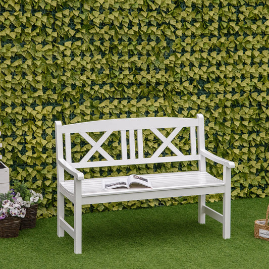 2-Seater Wooden Garden Bench, 4FT Outdoor Patio Loveseat, White Outdoor Benches White at Gallery Canada