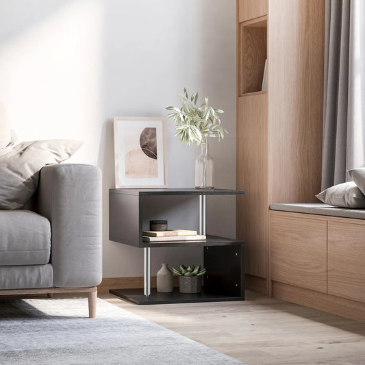 Wooden S Shape End Table, 3 Tier Storage Shelves, Black Side Tables Black at Gallery Canada