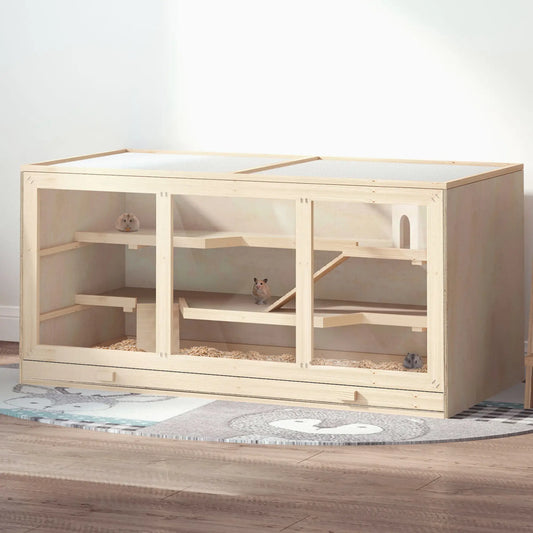 Cage pour Hamster en Bois avec Glissière, Bac, Bois Naturel