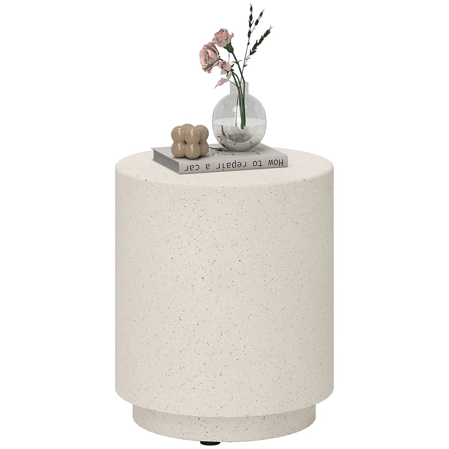 Terrazzo Finish Side Table, 17" Round, White, Cream Side Tables at Gallery Canada