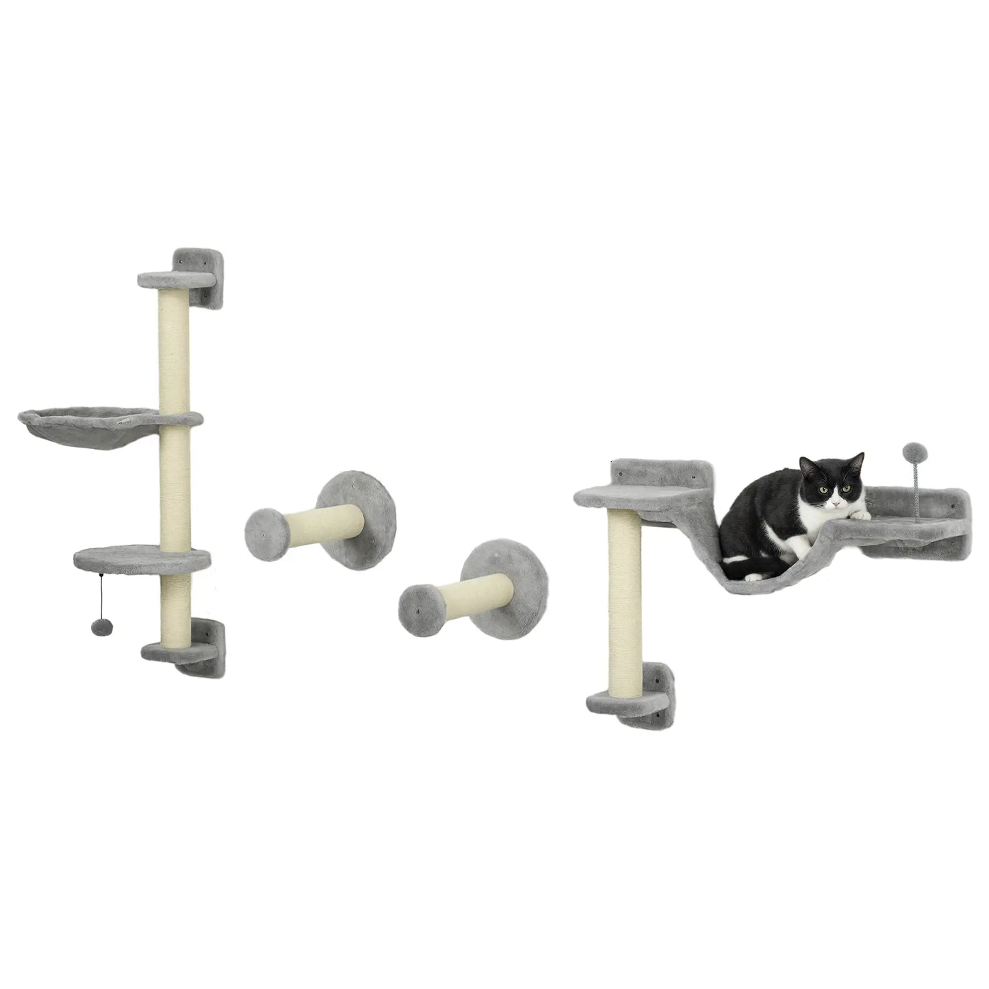 4PCs Cat Wall Shelves, Hammock, Scratching Post, Ladder, Grey Cat Climbing Wall at Gallery Canada