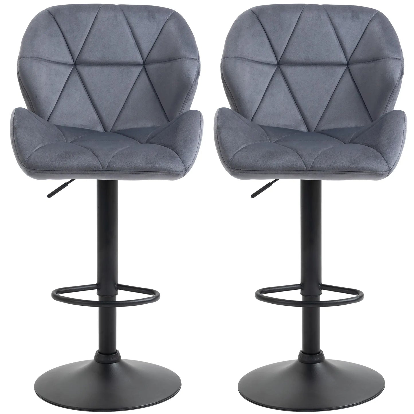 Adjustable Height Fabric Bar Stool Set of 2, Swivel Seat, Grey Bar Stools at Gallery Canada