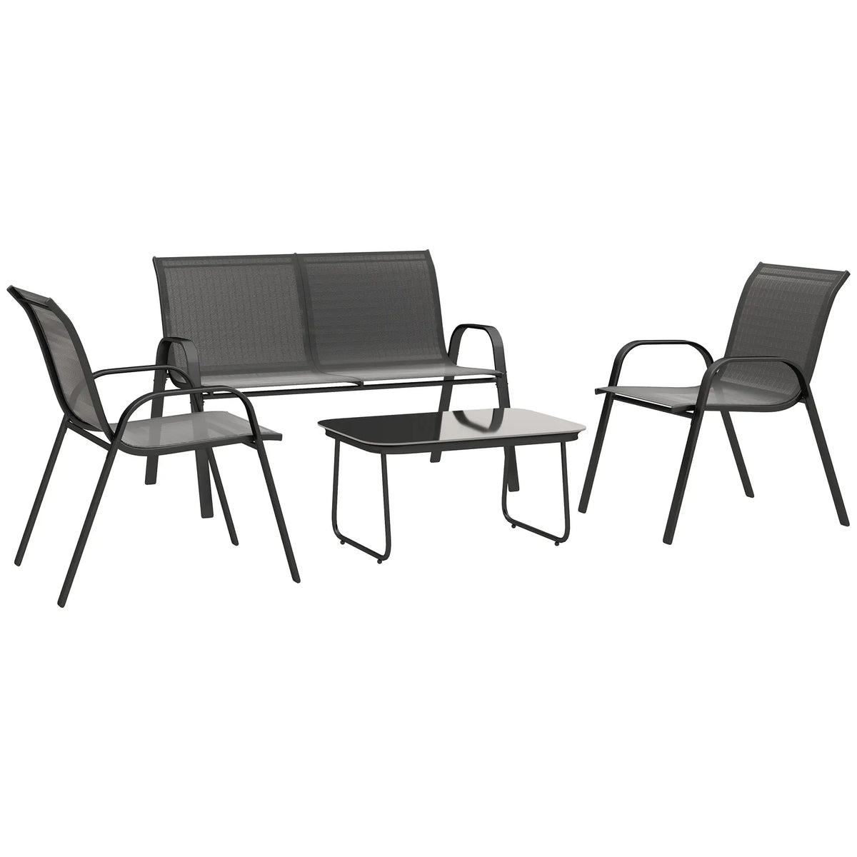 4-Piece Outdoor Furniture Set, 2 Stackable Chairs, Loveseat, Glass Coffee Table, Black Patio Furniture Sets at Gallery Canada