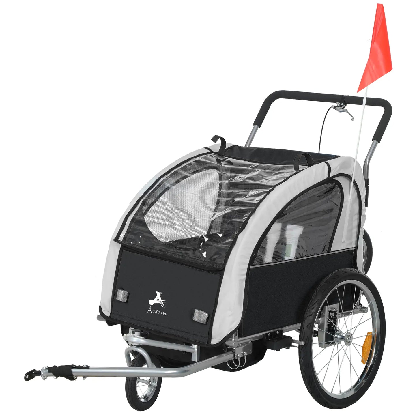 2-in-1 Bike Trailer, Foldable 2-Seat Stroller, 5-Point Harness, Black Kids Bike Trailers at Gallery Canada