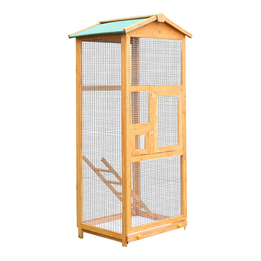 65" Wooden Aviary Bird Cage Outdoor Large Bird Parrot Macaw Cockatiel Play House Ladder Feeder Stand With 2 Doors &; Easy Pullout Tray - Gallery Canada