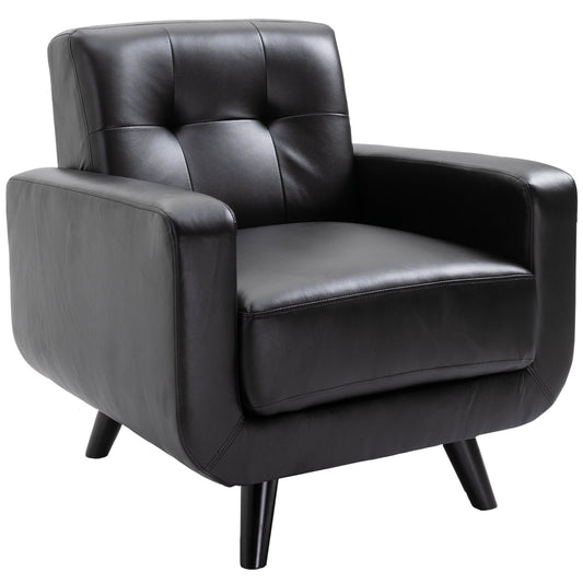 PU Leather Armchair Padded Accent Club Chair, Tufted Back Wooden Seat with Armrest Living Room Furniture, 31.5" W, Black - Gallery Canada