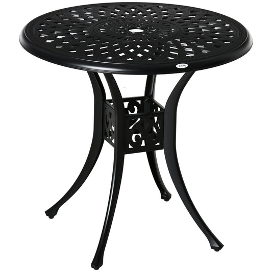 30-inch Round Patio Dining Table with Umbrella Hole Antique Cast Aluminium Outdoor Bistro Table, Black - Gallery Canada