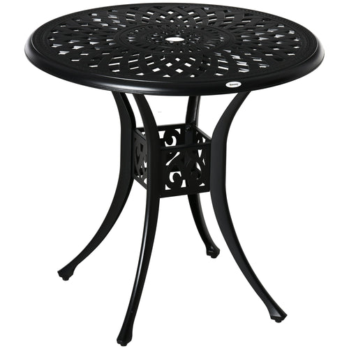 30-inch Round Patio Dining Table with Umbrella Hole Antique Cast Aluminium Outdoor Bistro Table, Black