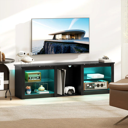 TV Stand With LED Lights, Adjustable Glass Shelves, For 65 Inch TVs, Black TV Stands Black at Gallery Canada