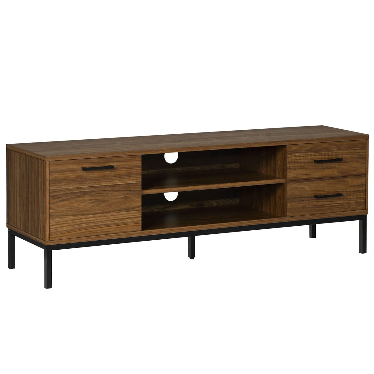 Support TV pour 50 Pouces, Armoire avec Porte, Tiroirs, Noyer Foncé