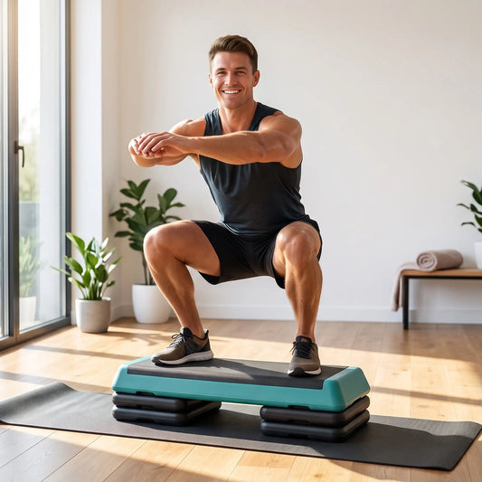 Adjustable Exercise Step Platform, 3-Level with Risers 4", 6", 8" Aerobic Stepper, 550lbs Weight Capacity, Green Aerobic Equipment Green and Black at Gallery Canada