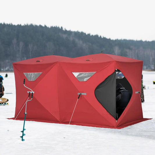 5-8 Person Pop-Up Ice Fishing Shelter, Portable Tent, Red Ice Fishing Tents Red at Gallery Canada