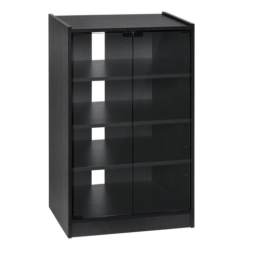 5-Tier Media Stand, DVD Storage Cabinet with 3-Level Adjustable Shelves, Tempered Glass Doors, and Cable Management, Black - Gallery Canada