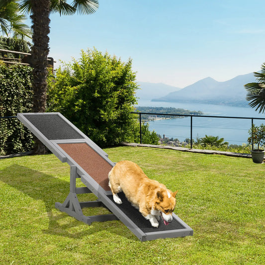 Wood Pet Seesaw, Dog Agility Training Equipment, Weather Resistant, Grey Dog Agility Training Equipment Grey, Brown Middle Part, Black Ends at Gallery Canada