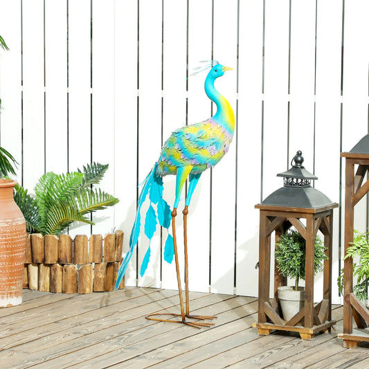 Peacock Garden Statue, 32.7" Lawn Ornament, Steel Bird Statue, Mixed Color Garden Decor Mixed Colour at Gallery Canada