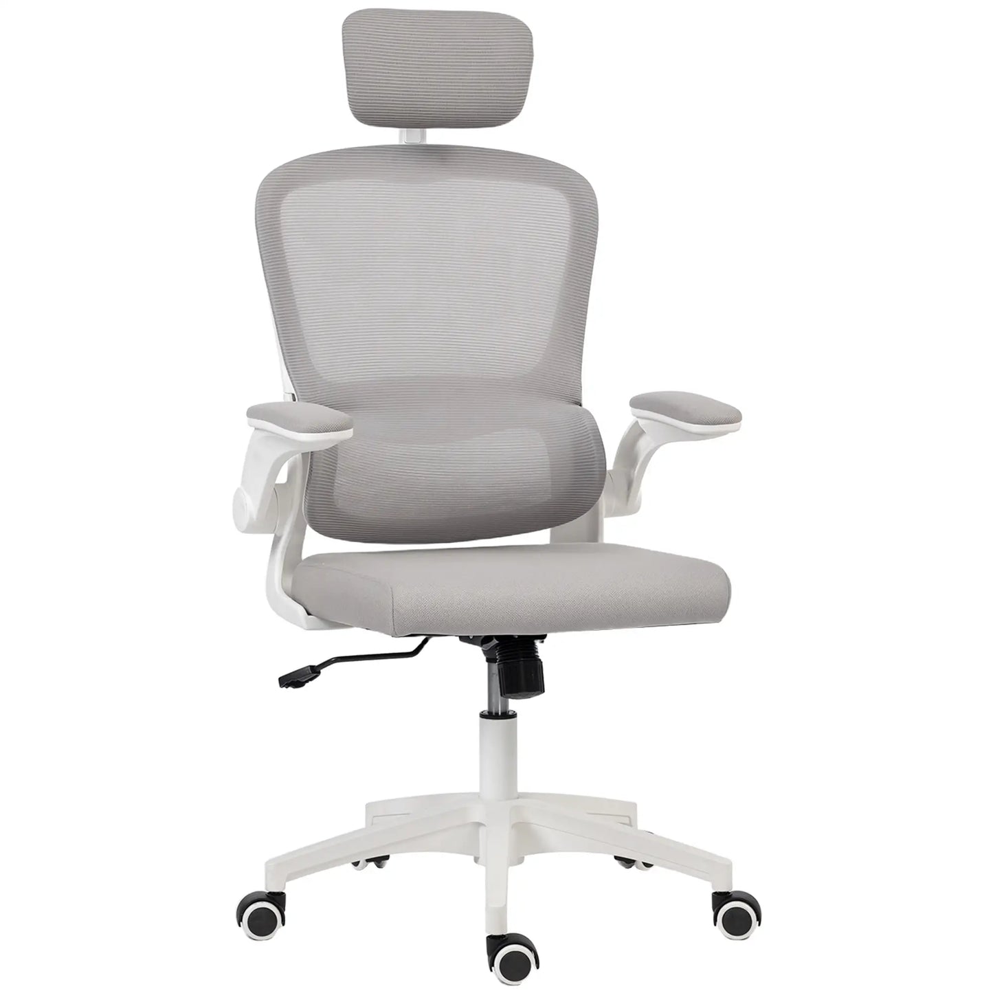 Ergonomic Mesh Office Chair, High Back, Rotatable Headrest, Flip-Up Armrests, Lumbar Support, Grey Task Chairs at Gallery Canada
