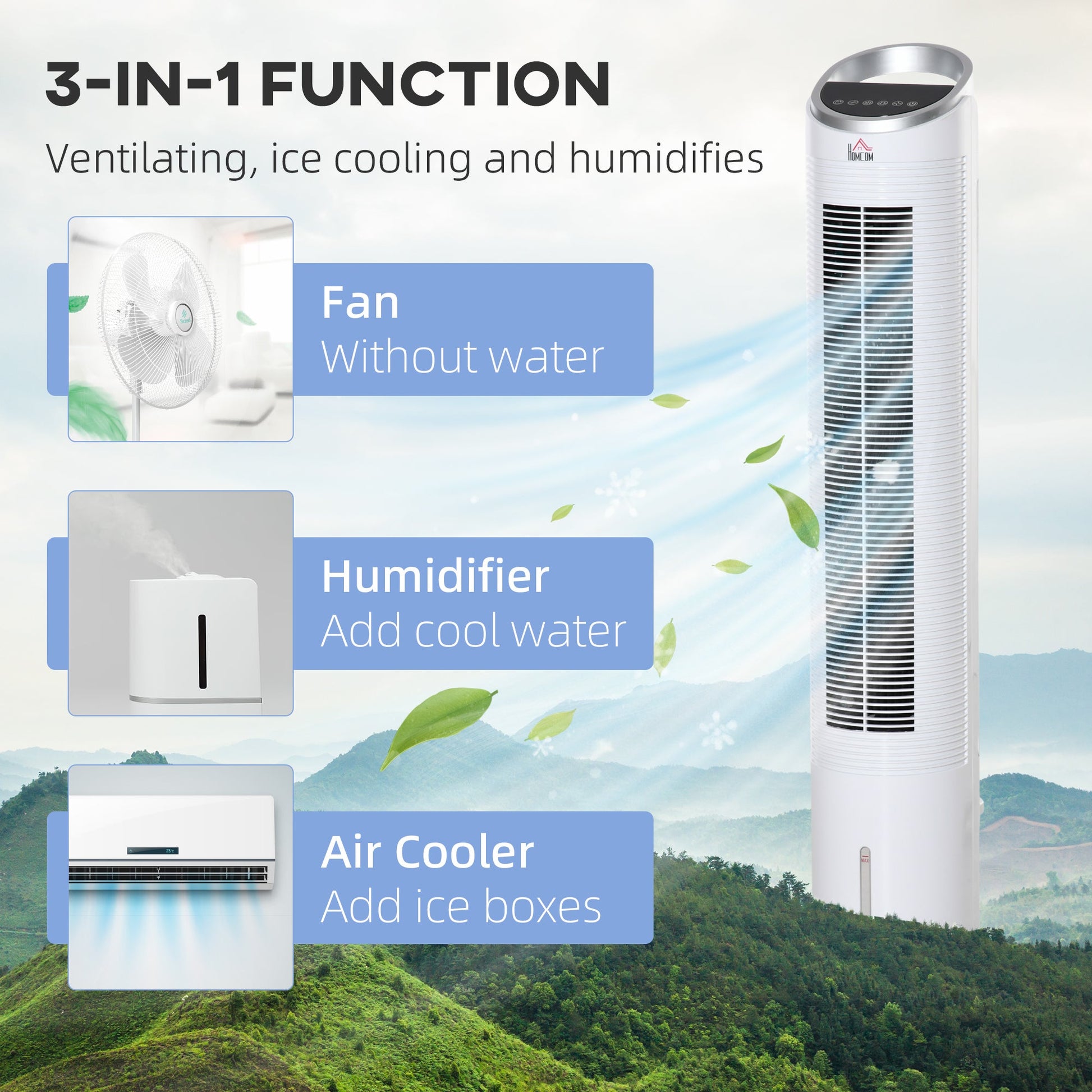 Portable Air Cooler, Evaporative Ice Cooling Fan Water Conditioner Humidifier Unit with 3 Modes, 3 Speed, Remote Controller, Timer, Oscillating for Home Quiet Bedroom at Gallery Canada