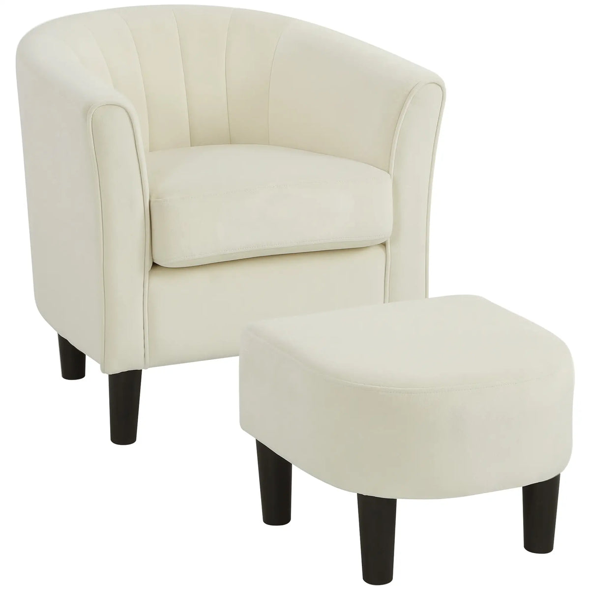 Accent Chair Modern Upholstered Living Room Chair with Ottoman and Pocket Spring Cushion Cream White Accent Chairs at Gallery Canada