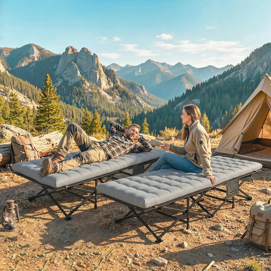 Set of 2 Camping Cots, 32" Extra Wide Folding, Grey Camping Cots Black, Grey at Gallery Canada