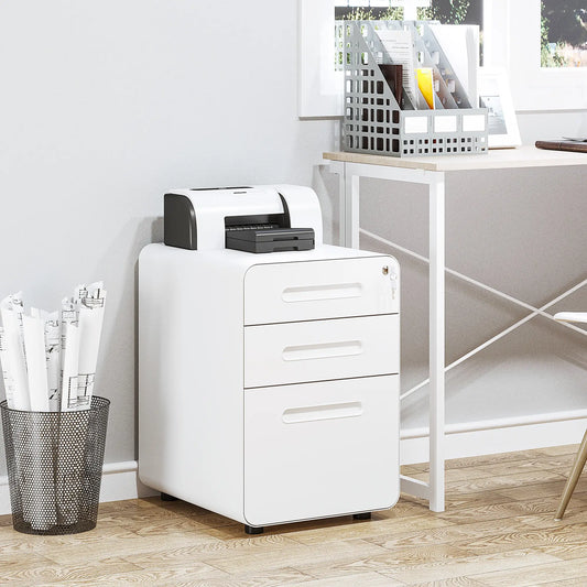 Lockable File Cabinet, Steel Filing Cabinet on Wheels for Legal, A4, Letter Size, Home Office Office Cabinets & Cupboards White at Gallery Canada