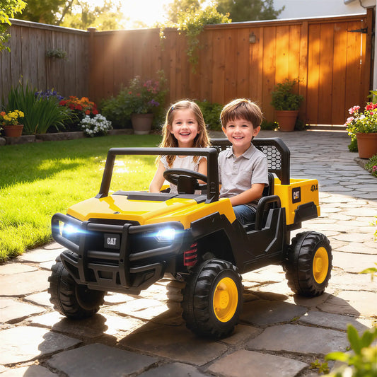 24V Kids Ride On Tractor, 4WD 2 Seater, Yellow Kids Ride-On Excavators Yellow, Black at Gallery Canada