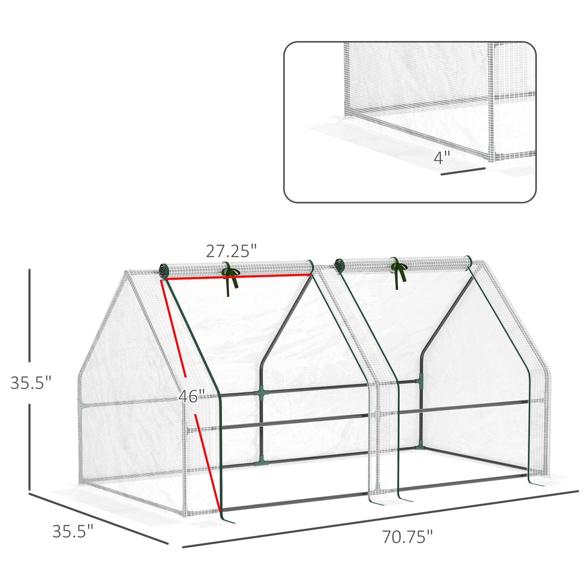 6' x 3' x 3' Portable Tunnel Greenhouse Outdoor Garden Mini with Large Zipper Doors &; Water/UV PE Cover White at Gallery Canada
