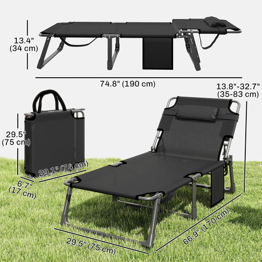 75 cm Wide Folding Chaise Lounge Chair, Outdoor Tanning Chair, Camping Cot, Grey/Blue Lounger Chairs Dark Grey and Blue at Gallery Canada