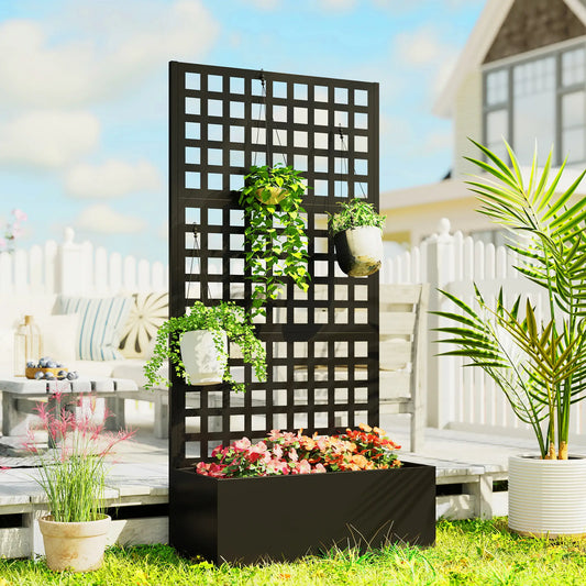 Galvanized Raised Garden Bed, Trellis for Climbing Plants, 35" x 16" x 70" Raised Garden Beds Black at Gallery Canada