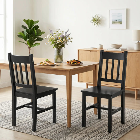 Set of 2 Kitchen Chairs with Slat Back, Black Dining Chairs Black at Gallery Canada