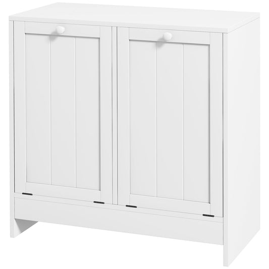 Tilt-Out Laundry Storage Cabinet, Modern Laundry Hamper with 2 Compartments for Bathroom Washroom, White - Gallery Canada