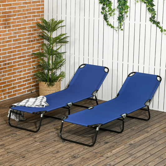 Set of 2 Folding Outdoor Lounge Chairs, Reclining Back, Breathable Mesh, Blue Lounger Chairs Blue Fabric, Black Frame at Gallery Canada