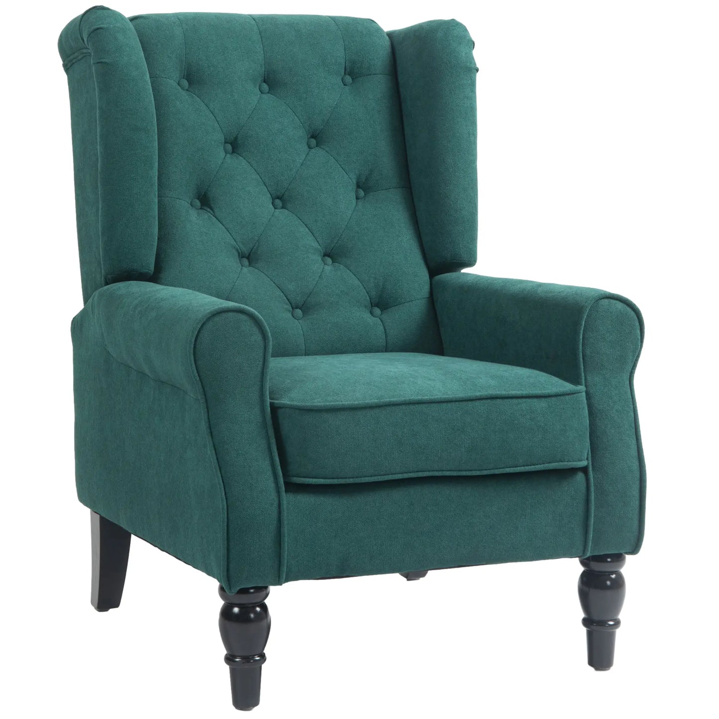 Fabric Accent Chair, Button Tufted, Wood Legs, Dark Green Accent Chairs at Gallery Canada