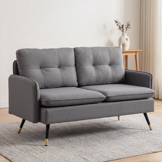 Modern 55" Loveseat, Fabric Sofa, Button Tufted Back, Steel Legs, Dark Grey 2-Seater Sofas Dark Grey at Gallery Canada