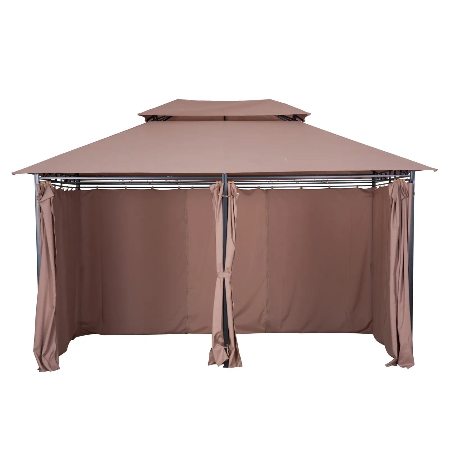 10' x 13' Patio Gazebo, Outdoor Garden Canopy with Curtains, Khaki Gazebos at Gallery Canada