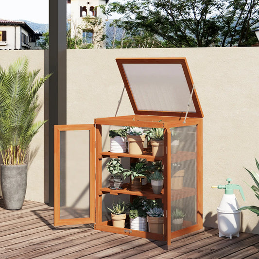 Wooden 2 Tier Cold Frame Greenhouse, 22.8" x 17.3" x 30.7", Orange Cold Frame Greenhouses Orange at Gallery Canada
