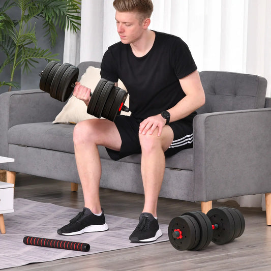 66lbs Adjustable Dumbbell Set, Hand Weights Barbell for Fitness, Black and Red Dumbbells & Barbells Red and Black at Gallery Canada