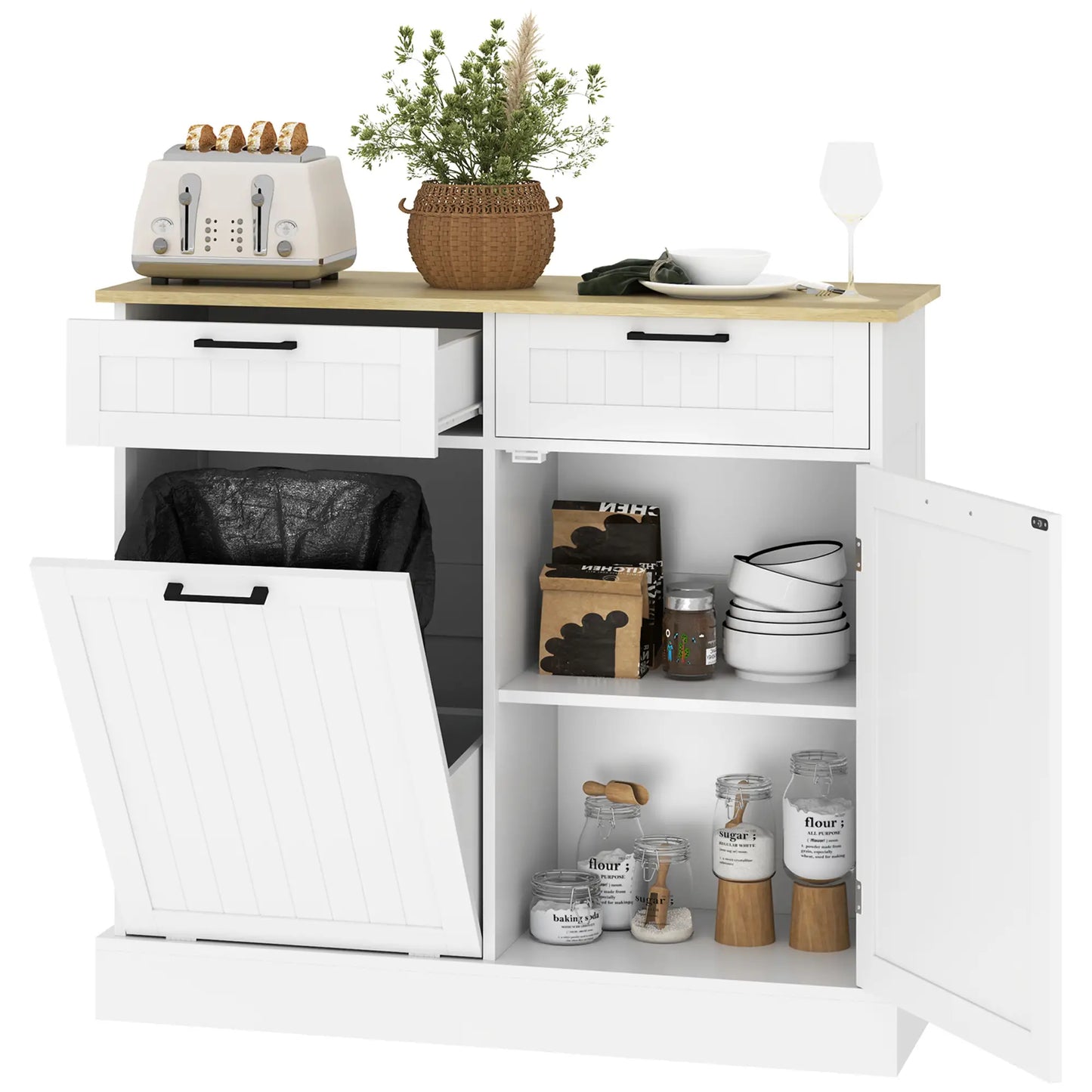 Hidden Garbage Bin Cabinet, Tilt Out Trash, 2 Drawers, White Bar Cabinets at Gallery Canada