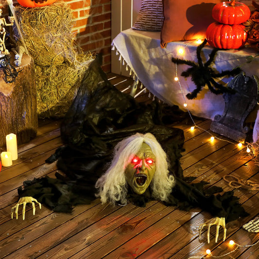 72" Life Size Halloween Animated Crawling Zombie, LED Eyes, Battery Operated Halloween Decorations Black at Gallery Canada