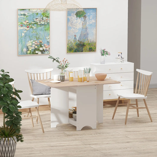 Foldable Dining Table, Drop-Leaf Kitchen Table with Storage Shelf, Oak Bar Tables & Dining Tables White, Oak at Gallery Canada