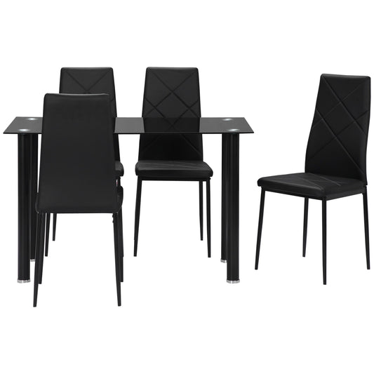 Dining Table and Chairs Set for 4, Modern 5 Pieces Kitchen Table Set with Glass Table, Padded Seat and Steel Frame - Gallery Canada