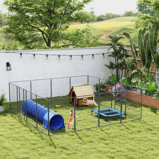 16 Panel 39" Heavy Duty Dog Playpen, Small Medium Large Dogs, Grey Houses, Kennels & Pens Grey at Gallery Canada
