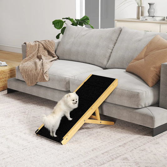 33 Foldable Dog Ramp, 4-Level Adjustable, Natural Wood Dog Stairs Natural Wood, Black at Gallery Canada
