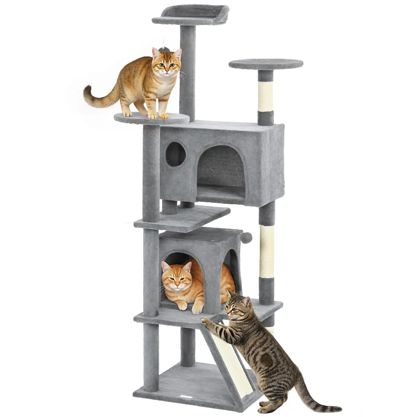 54" Cat Tree, Multi-Level Tower With Scratching Posts, Light Grey