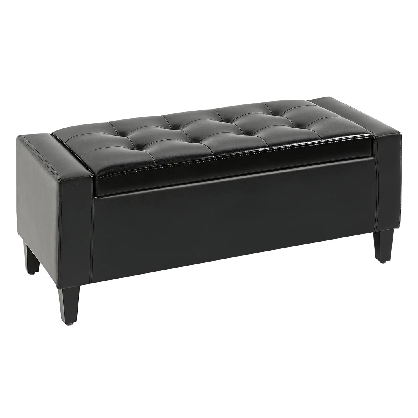 Storage Ottoman Bench, PU Leather Upholstered, Tufted Design, Black Storage Ottomans & Benches at Gallery Canada