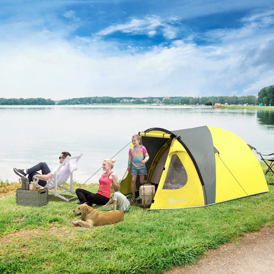 3-4 Person Camping Tent, Easy Setup, Waterproof, Sewn-in Groundsheet Camping Tents Yellow, Black at Gallery Canada