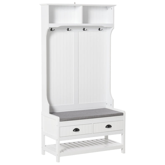 Clothing Storage, Coat Stand, Shoe Storage Bench Organizer with Coat Hanger, Drawers Padded Seat Cushion for Entryway Hallway Foyer Bedroom Living Room White - Gallery Canada